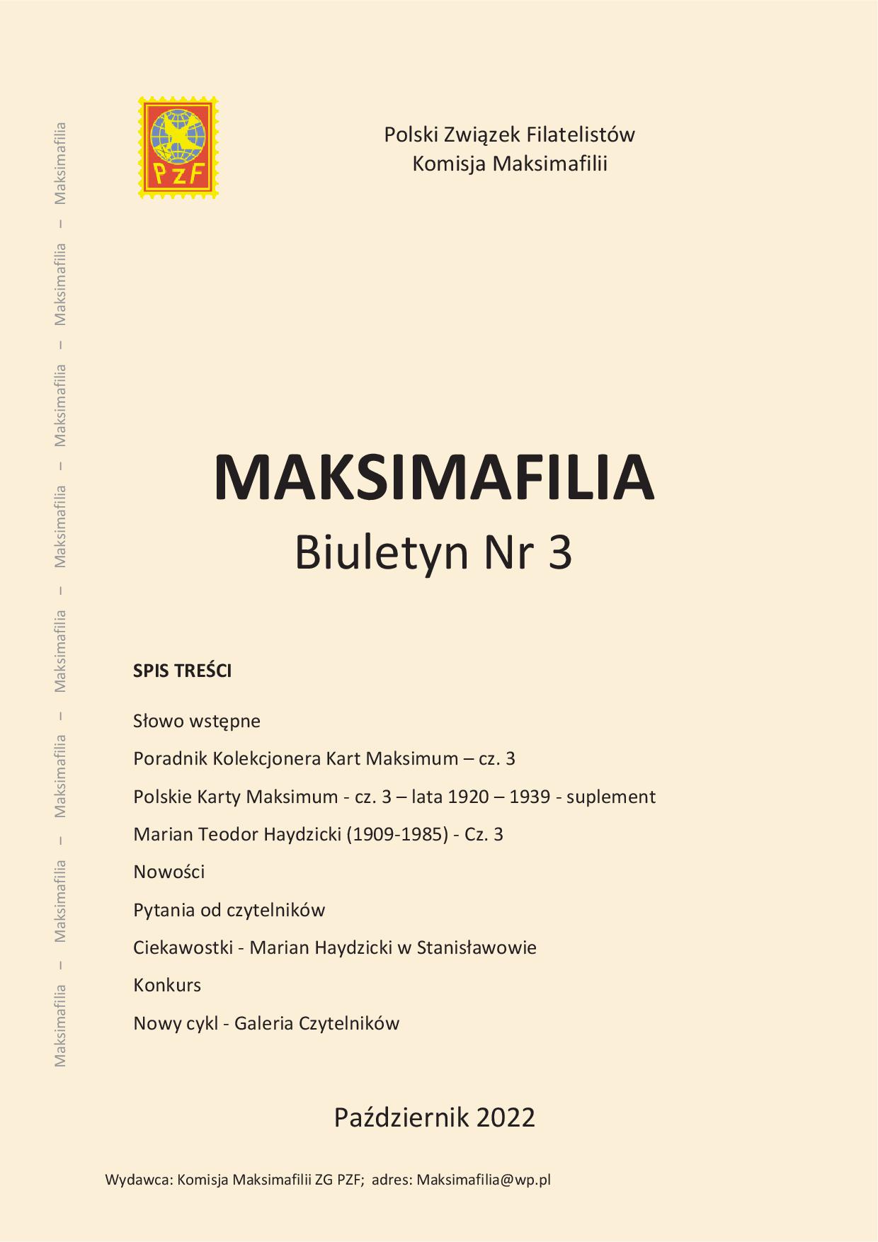 Biuletyn MAKSIMAFILIA nr 3 okładka